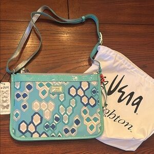 Brighton Aqua/Teal and White Patterned Crossbody Bag